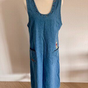 Vintage Disney Winnie The Pooh Embroidered Denim Jumper Dress Size Medium
